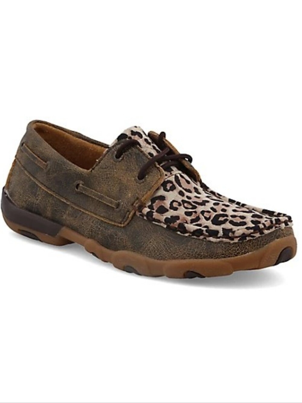 Twisted X Distressed Leopard Animal Print Driving Moccasins Slip On Shoe sz 6M